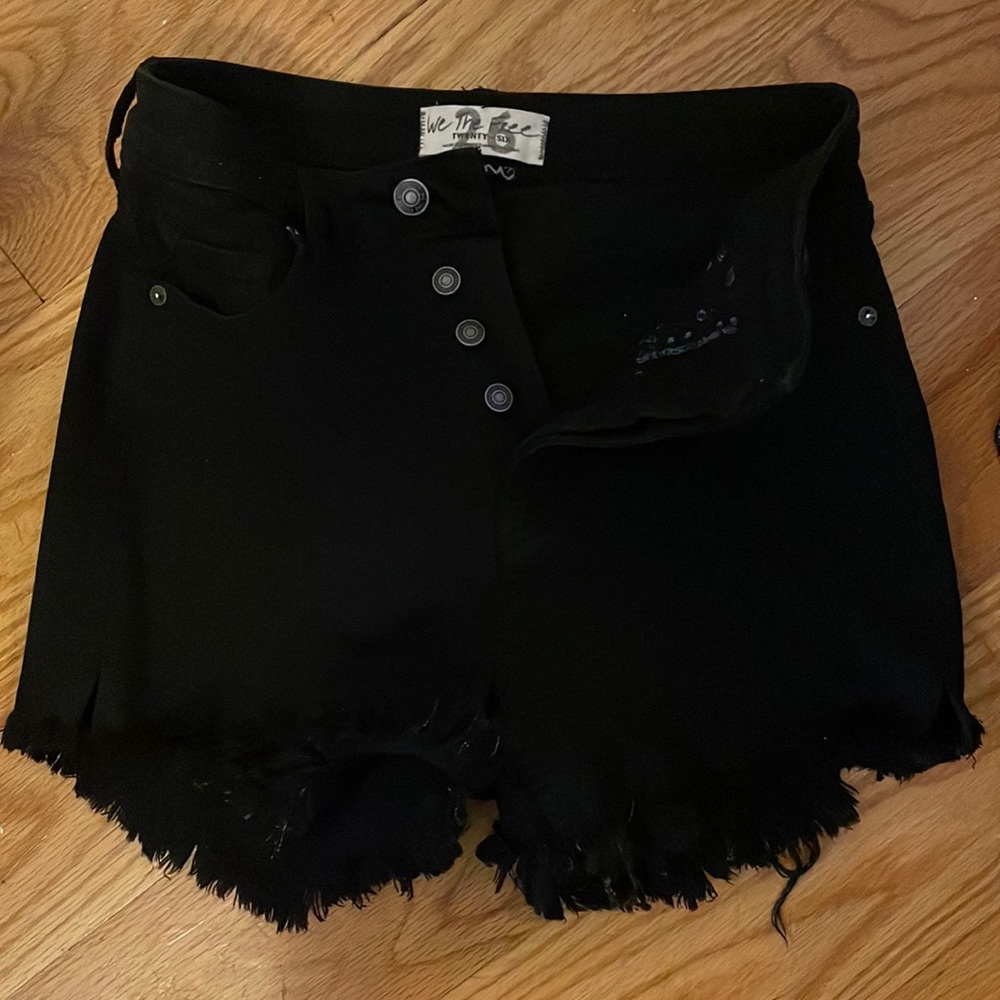 Free People black denim shorts. High waisted. Perfect condition. Size 26.
